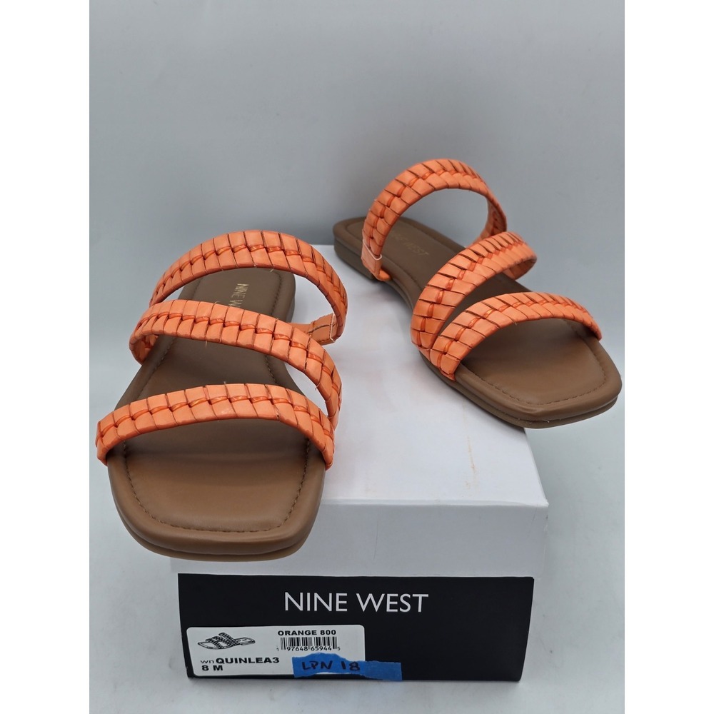 NEW Nine West Women's Quinlea3 Flat‎ Strappy Sandals Size 8 M Orange